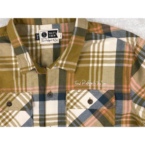 Salty Crew Shirt Womens L Multicolor Plaid Flannel Cropped Outdoor Retro Classic - Picture 6 of 7